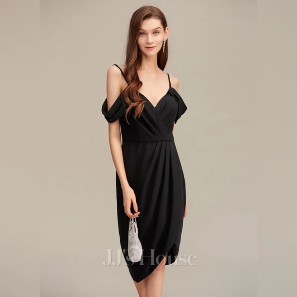 JJ’s House Sheath/Column Off the Shoulder Asymmetrical Cocktail Dress w/Ruffle - Picture 12 of 12